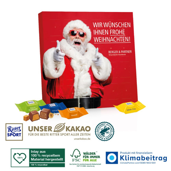 Adventskalender Quadratisch mit Ritter SPORT Schokowürfel