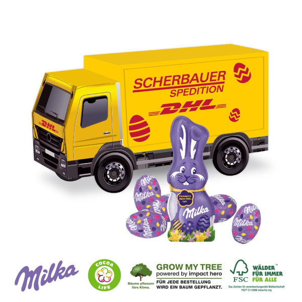 3D PRÄSENT LKW OSTERN MIT SCHOKOLADENMISCHUNG VON MILKA