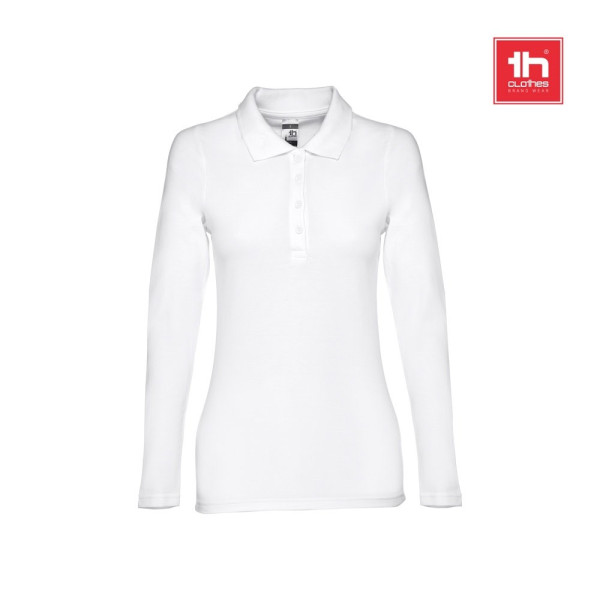 THC BERN WOMEN WH. Langärmeliges Poloshirt für Damen aus kardierter Baumwolle